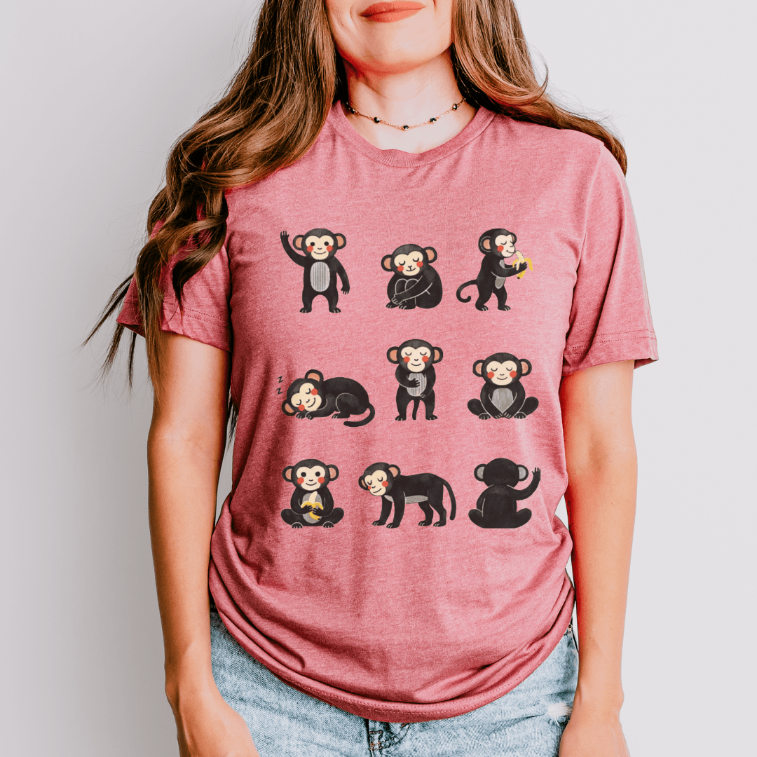 Playful monkey grid t-shirt heather mauve Bella+Canvas 3001