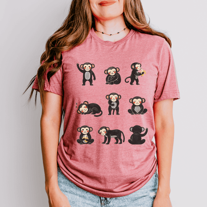 Playful monkey grid t-shirt heather mauve Bella+Canvas 3001