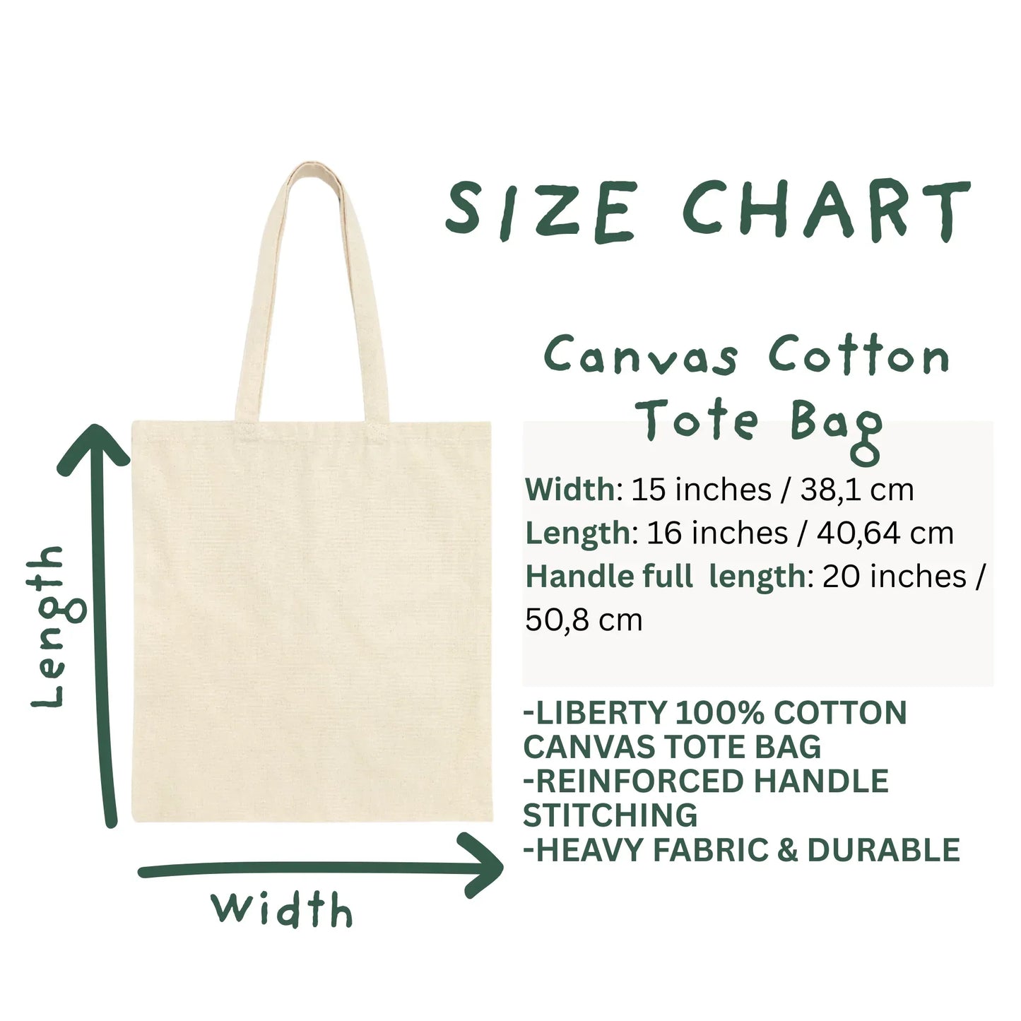 Size chart canvas cotton tote bag — The Folk Brush