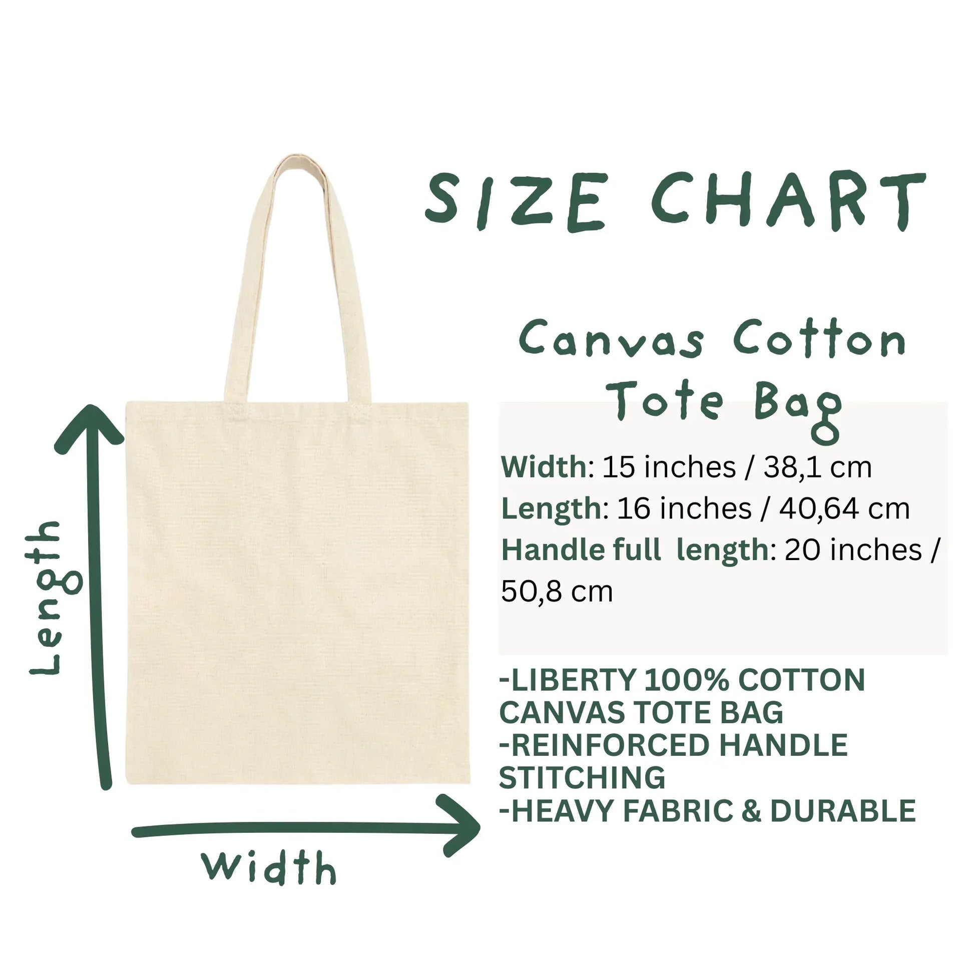 Size chart canvas cotton tote bag — The Folk Brush