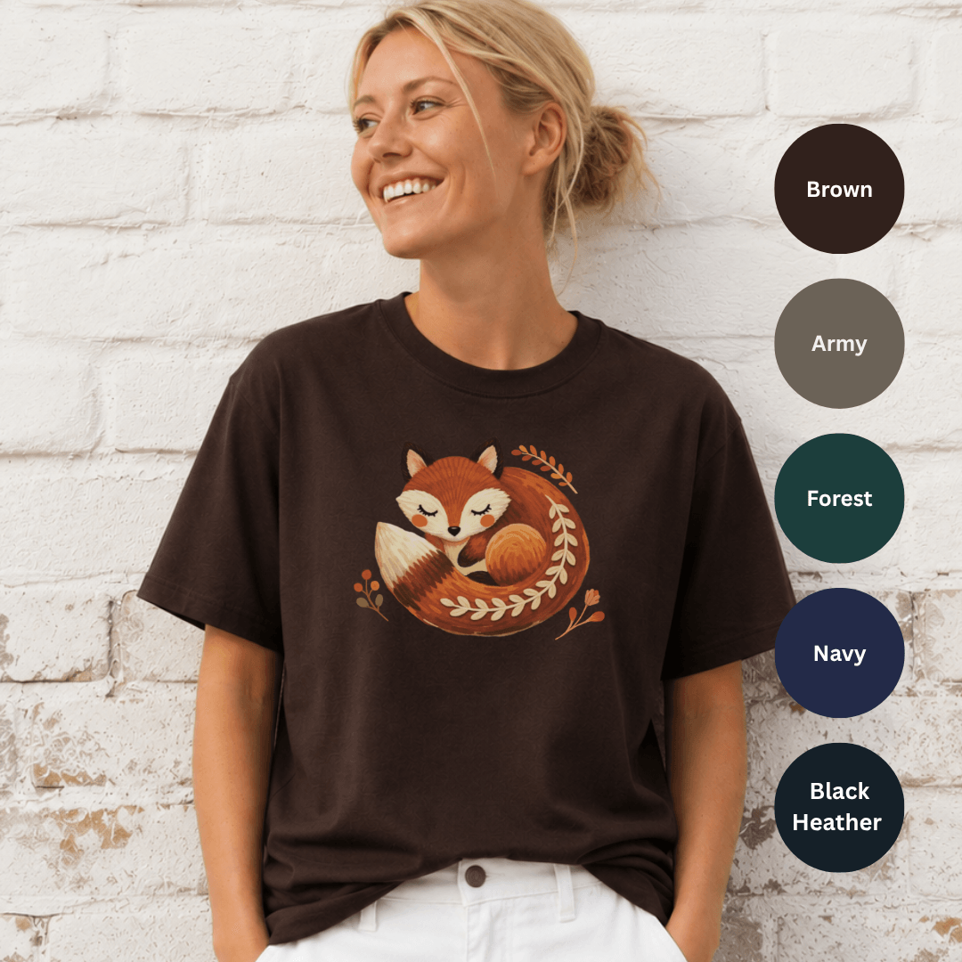 Sleeping fox folk t-shirt brown Bella+Canvas 3001