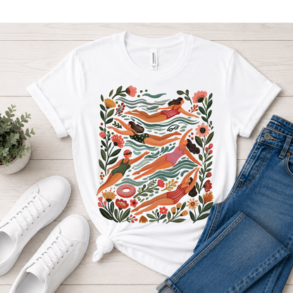 Swimmers floral print t-shirt white Bella+Canvas 3001