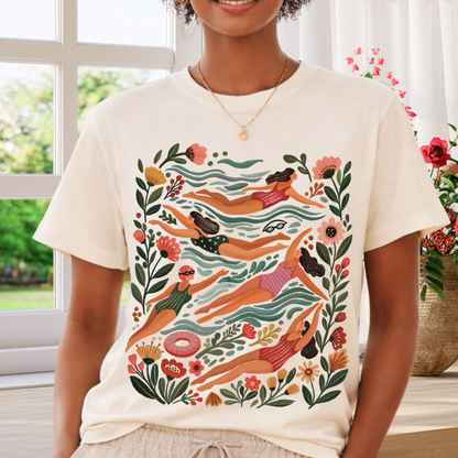 Swimmers waves and blooms t-shirt natural Bella+Canvas 3001