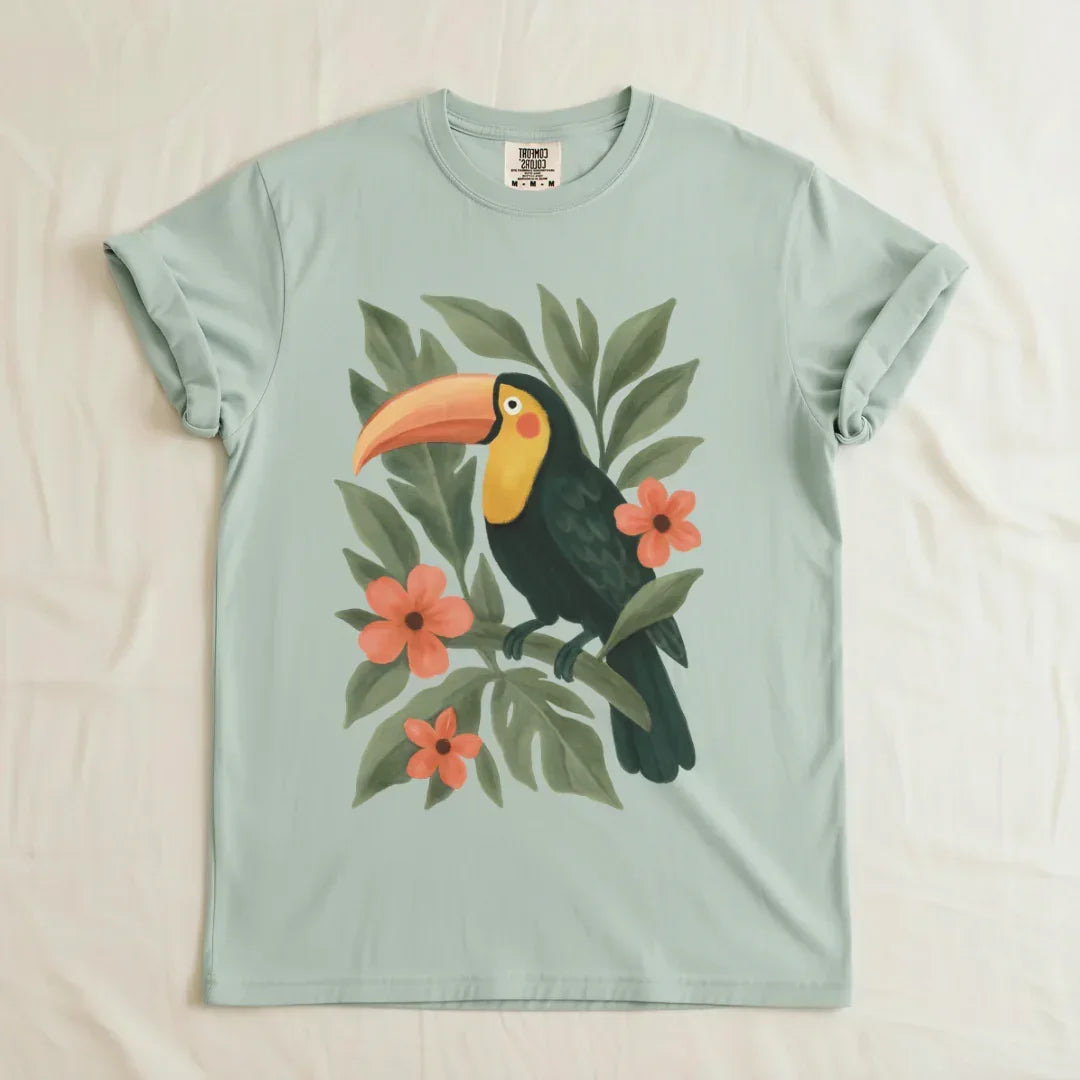 Toucan Tropical Graphic T-Shirt in Bay — folk creatures toucan print Comfort Colors 1717