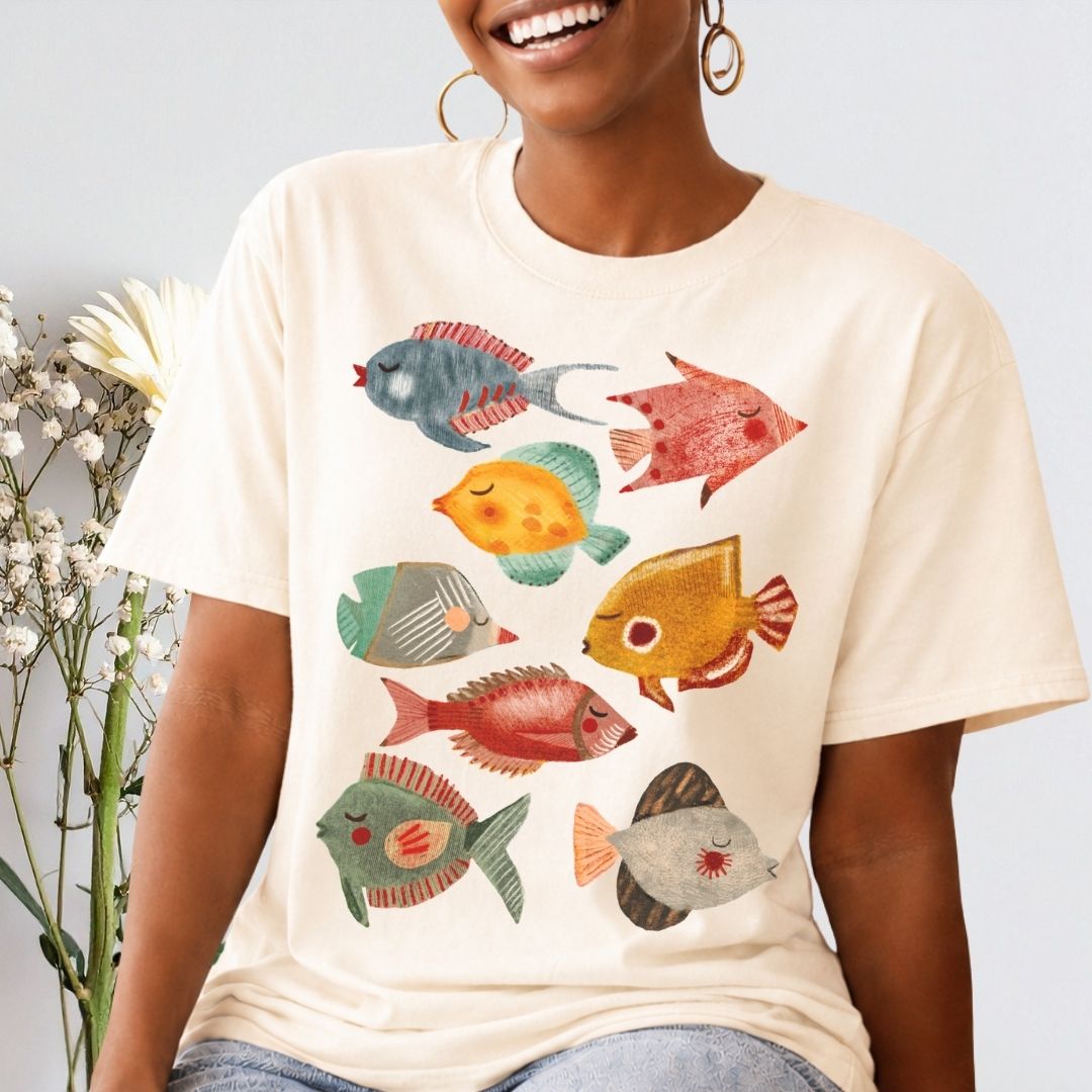 Tropical fish t-shirt natural Bella+Canvas 3001