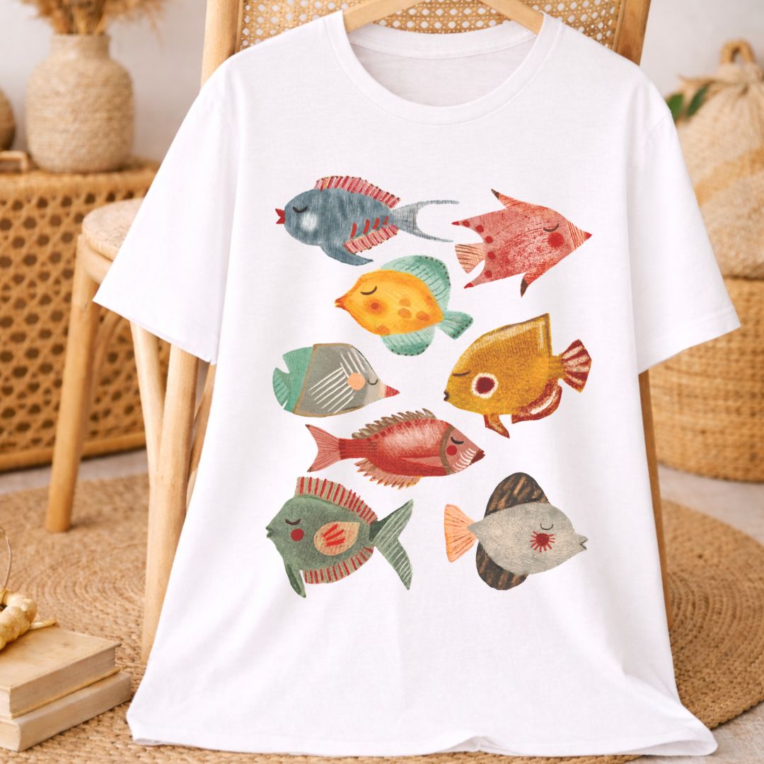  Tropical Summer fish t-shirt white Bella+Canvas 3001