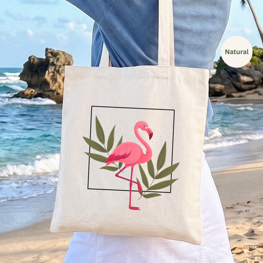 Tropical flamingo canvas tote bag natural cotton
