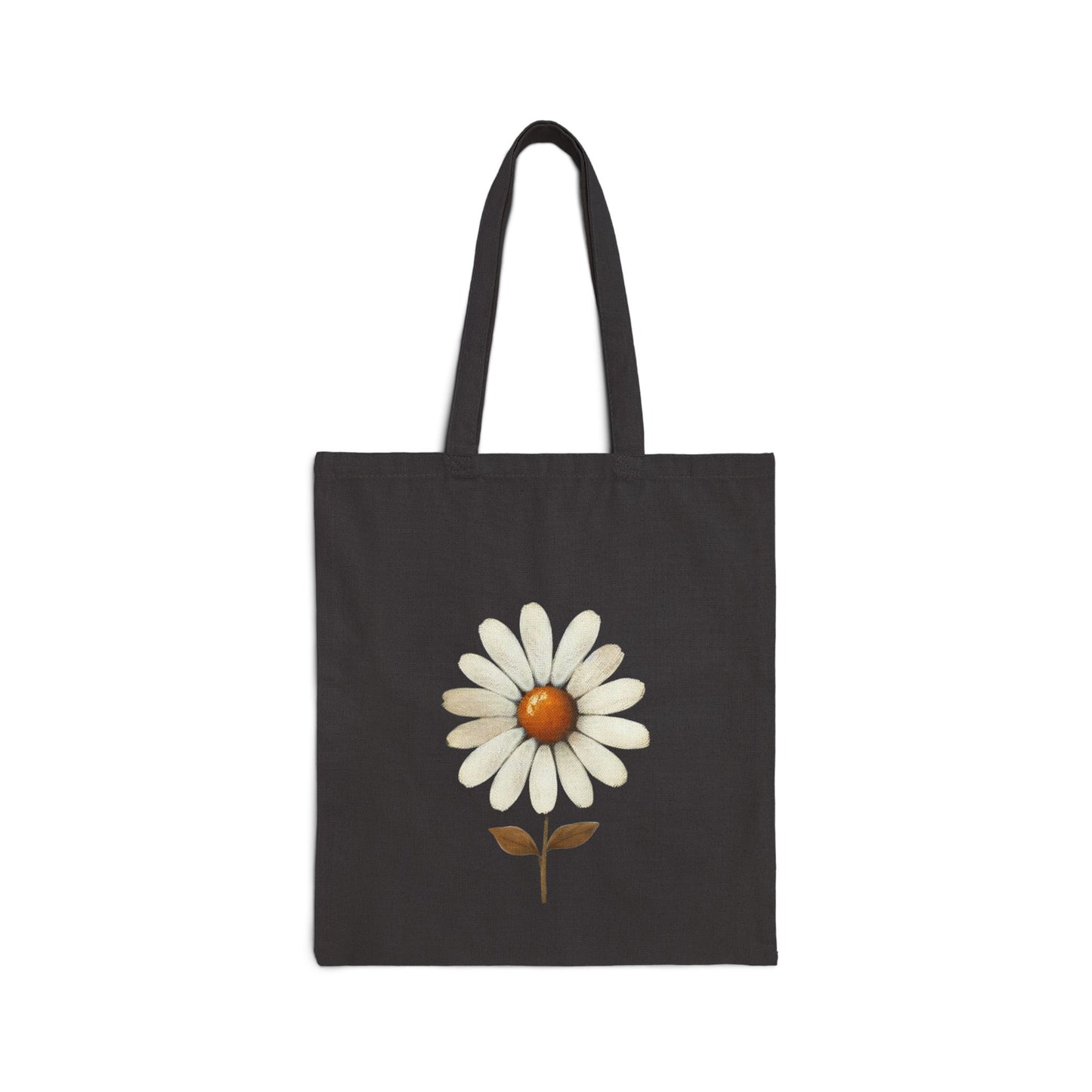 Vintage daisy canvas tote bag styled casually — black folk garden cotton tote for women