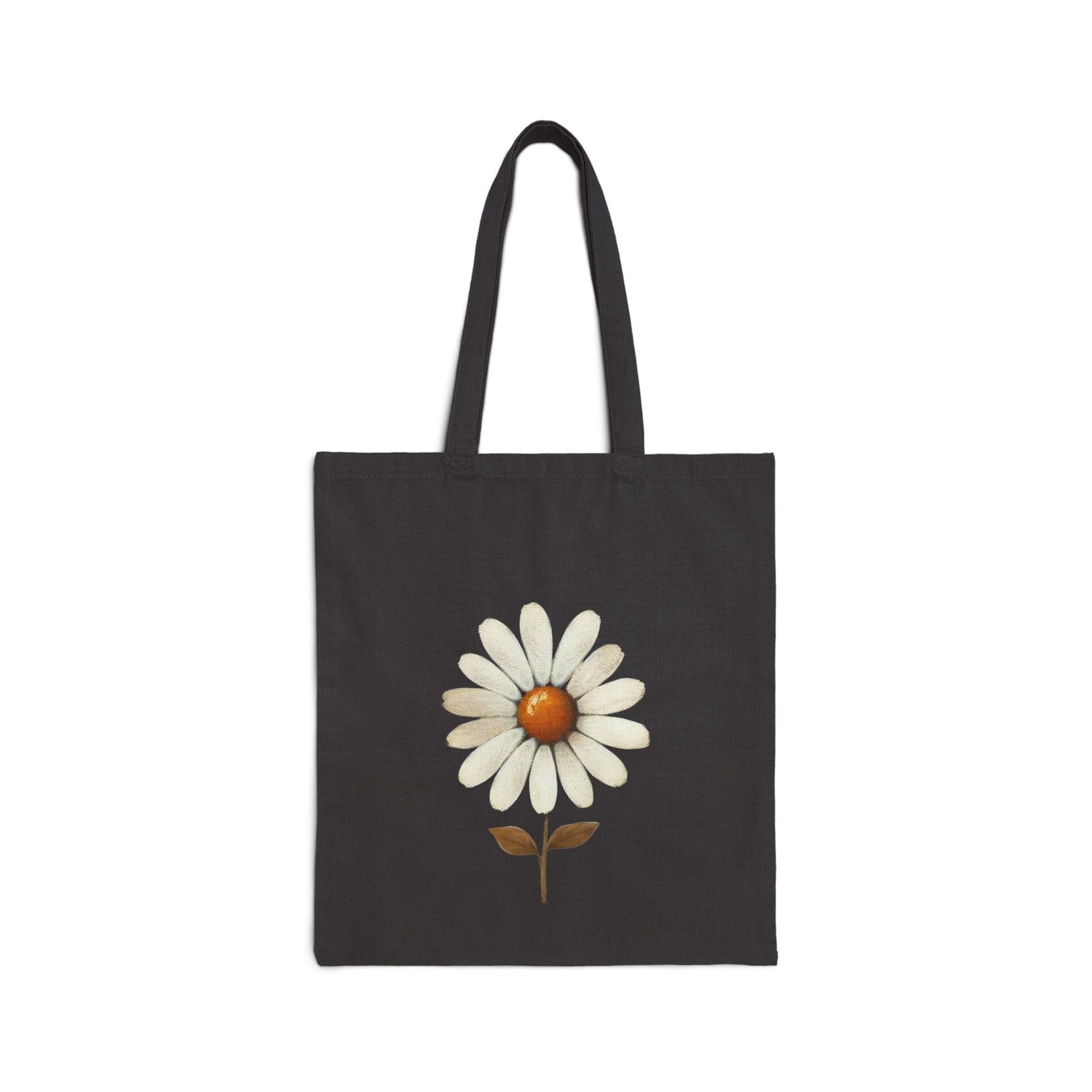 Vintage daisy canvas tote bag styled casually — black folk garden cotton tote for women