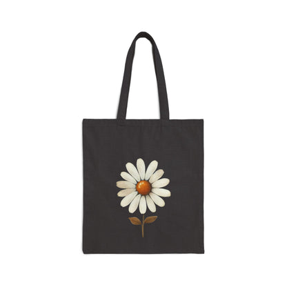 Vintage daisy canvas tote bag styled casually — black folk garden cotton tote for women