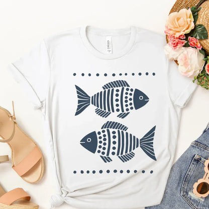 folk fish graphic tee  versatile folk art tee for all ages
