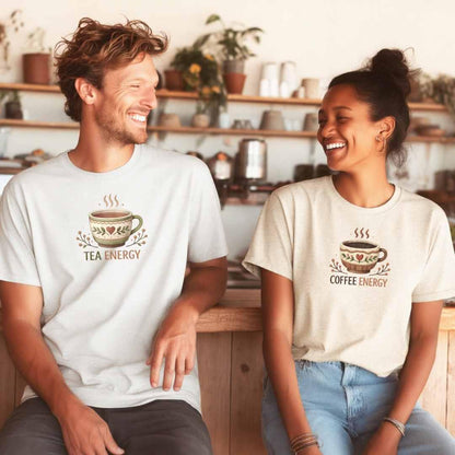 matching Coffee Energy and Tea Energy Bella+Canvas 3001 t-shirts